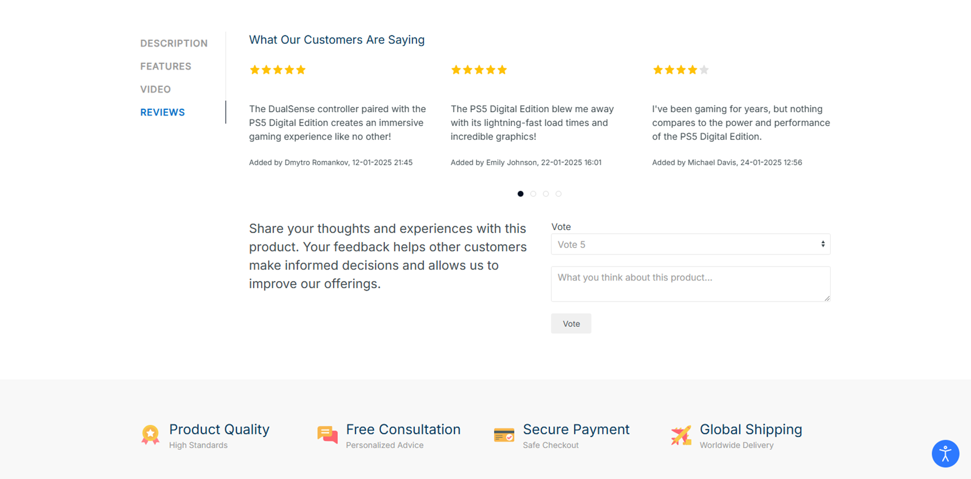 Customers can leave a review about each product