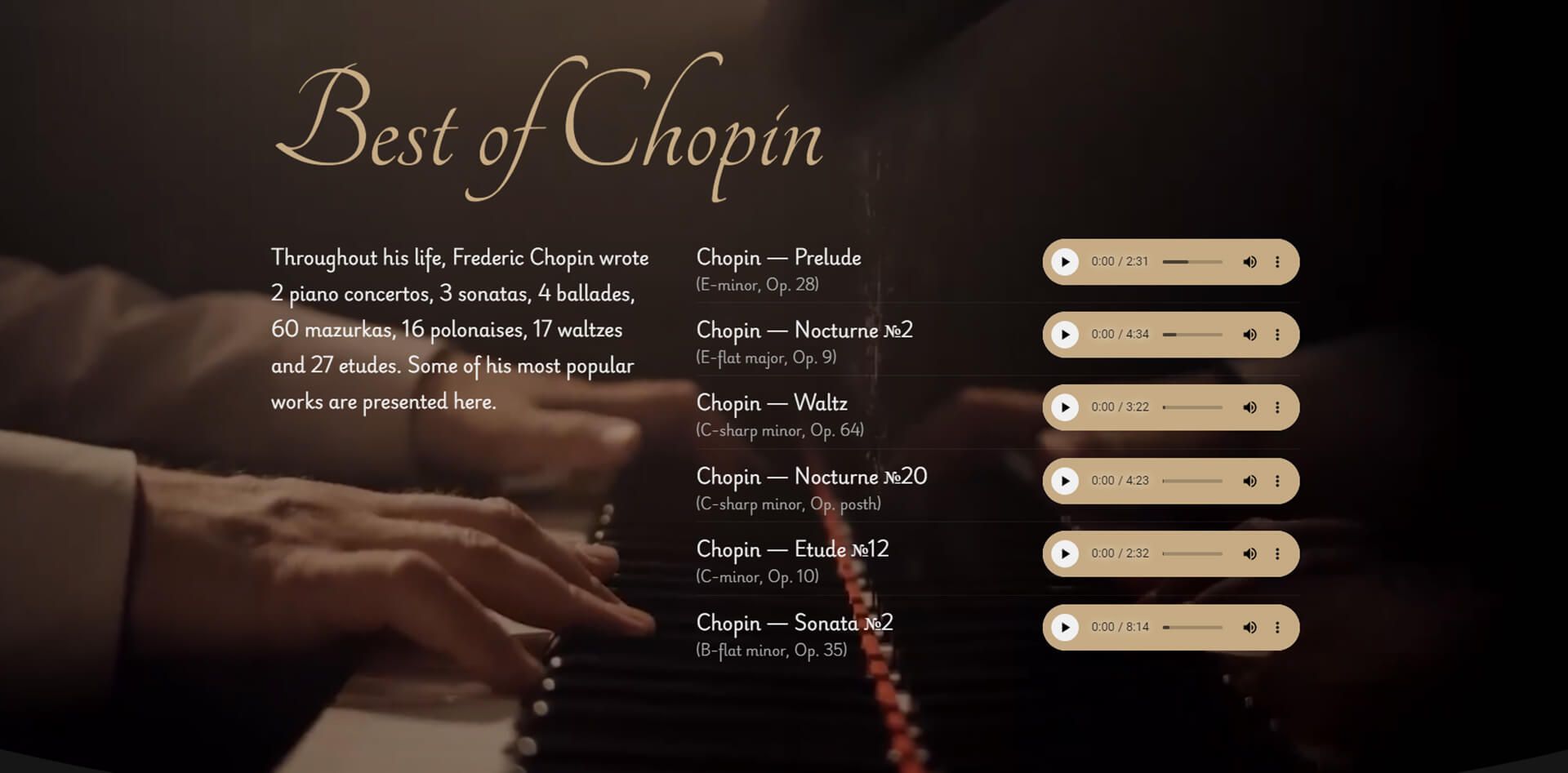 Section with Chopin's best works in MP3 format