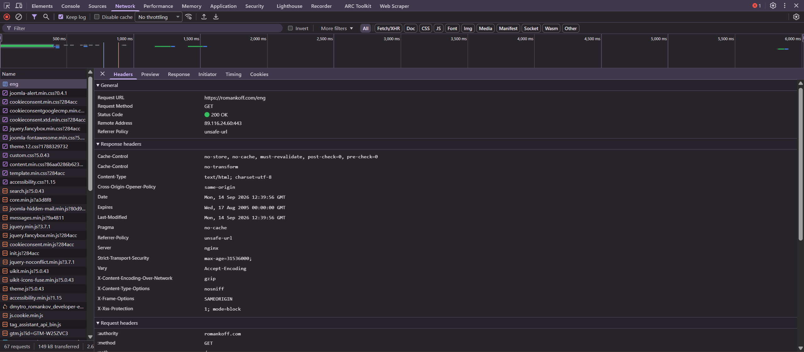 HTTP-заголовки сторінки в DevTools