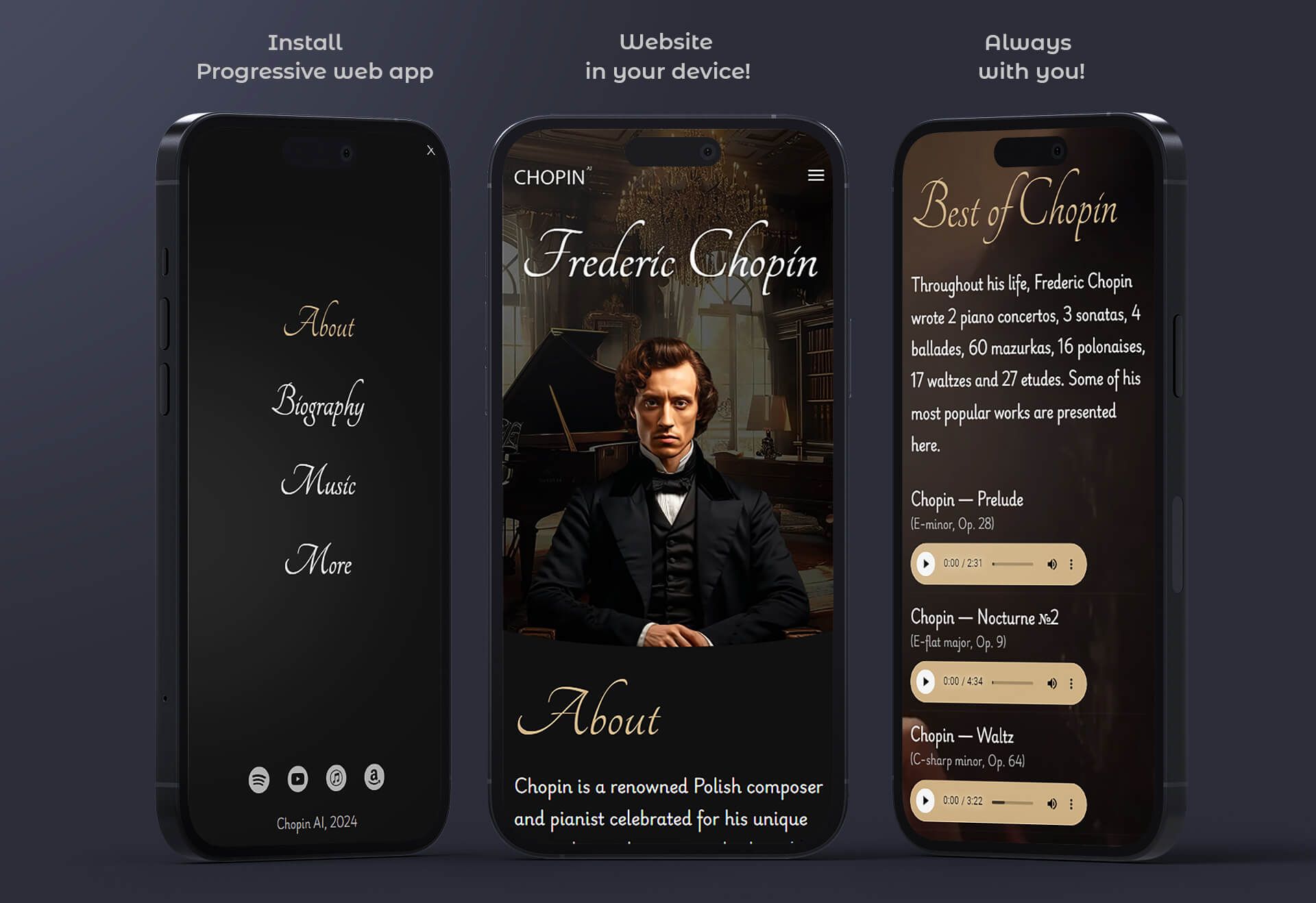 встановлений прогресивний веб-додаток Chopin AI на смартфоні