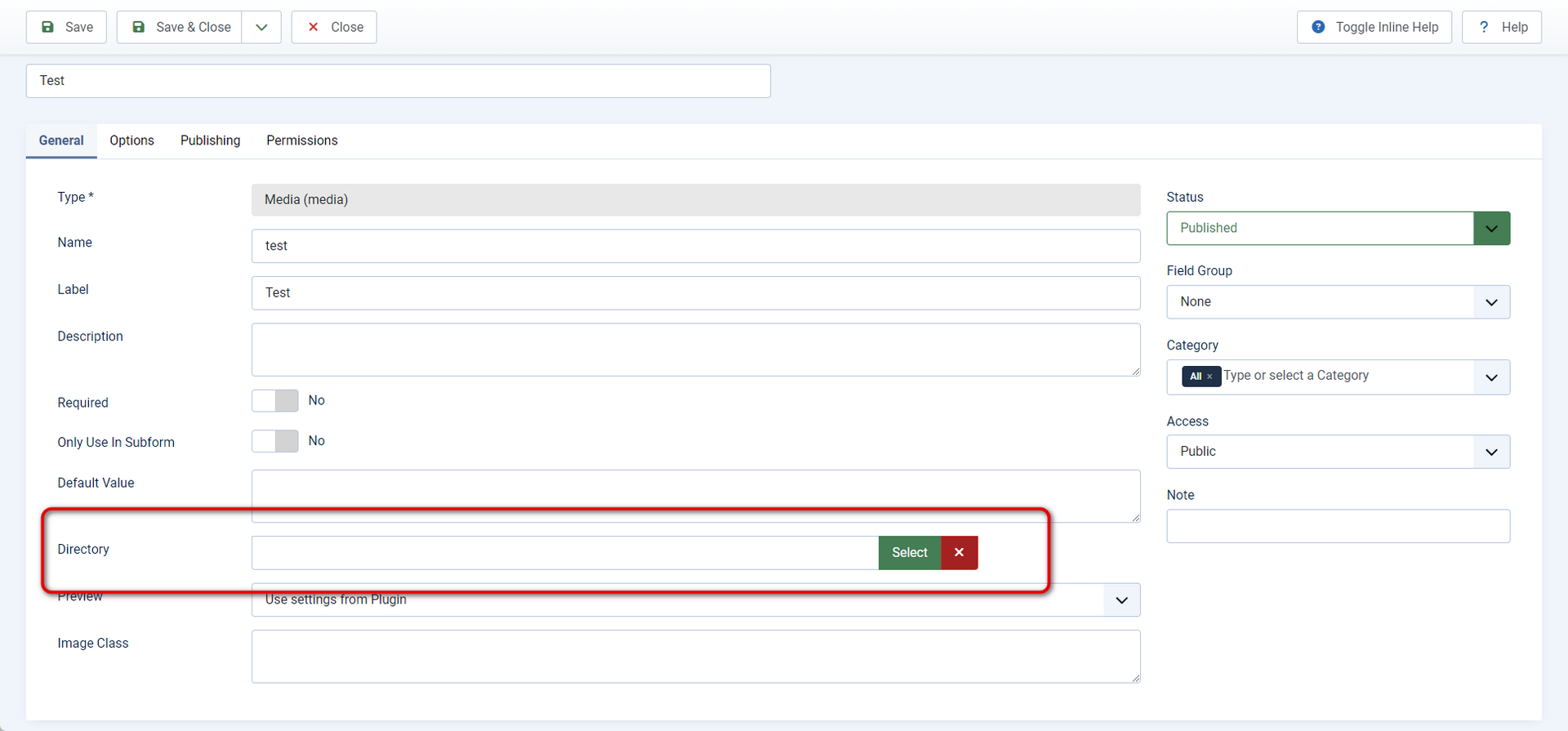 screenshot of the media field settings, where you can conveniently select a catalogue