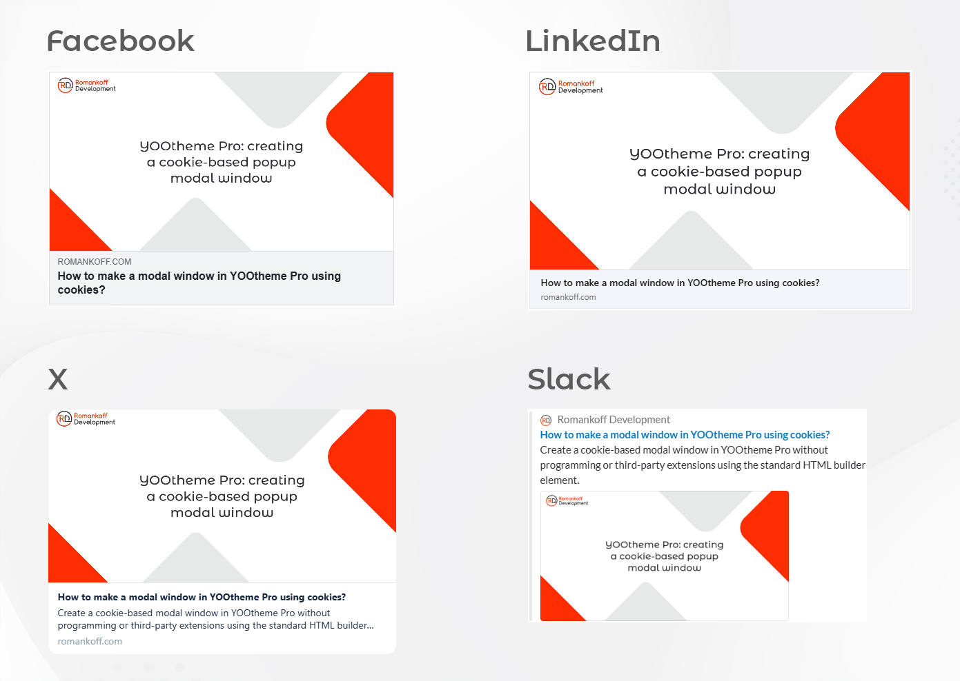 Displaying a website page in social networks using Open Graph: an example for Facebook, LinkedIn, X, and Slack