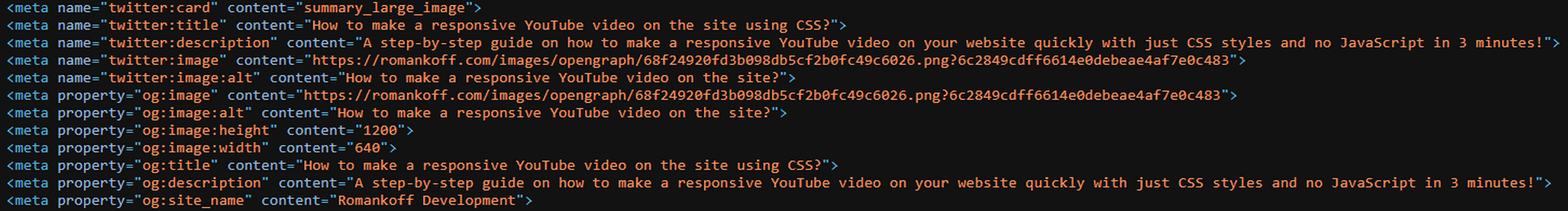 Example of implemented Open Graph microdata for one of the blog articles